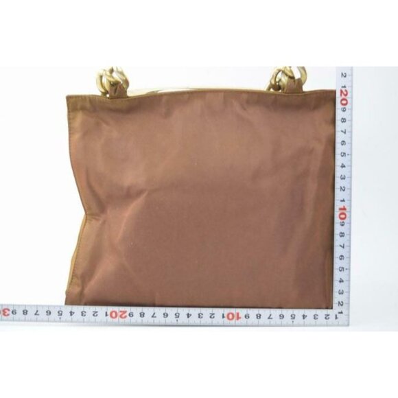 Prada Brown Iridescent Nylon And Brown Leather With Heavy Gold Handles Satchel - Picture 6 of 9